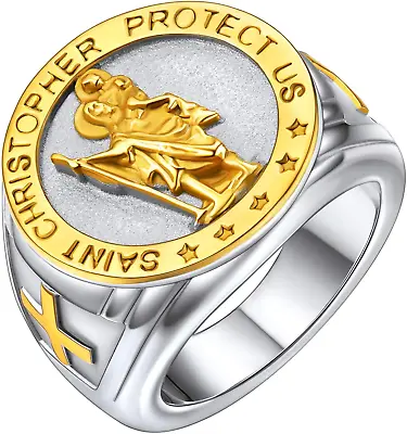 Faithheart Custom Engraved Men Rings Religious Jewellery St Christopher/Michael/ • £9.99