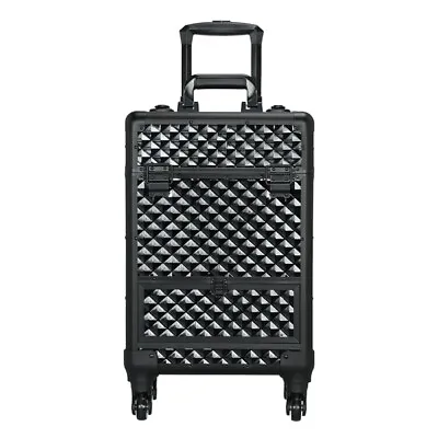 Aluminum Cosmetic Case Professional Trolley Makeup Train Case With Drawer Black • $79.99