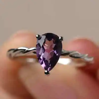 $88 • Buy Valentine Gift Pear Cut Simulated Purple Amethyst Ring 14k White Gold Plated