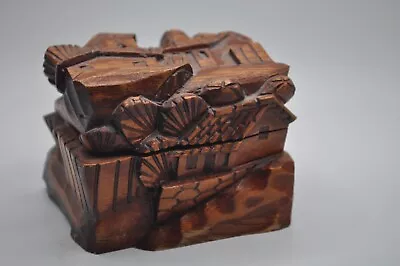 Vintage Wooden Trinket Box Small Handcarved Hinged Unbranded • $15