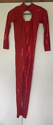 Red Sparkly Lycra Jazz Dance Costume All In One Catsuit 14-16yrs Small Adult • £25