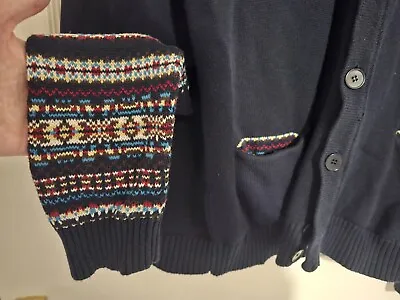 YMC You Must Create Navy Blue Cardigan Jumper Mens Cotton Xlarge XL Aztec  • £34.95