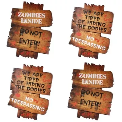 4x Halloween Lawn Garden Zombie Warning Signs Props Decoration 38cm  • £6.99