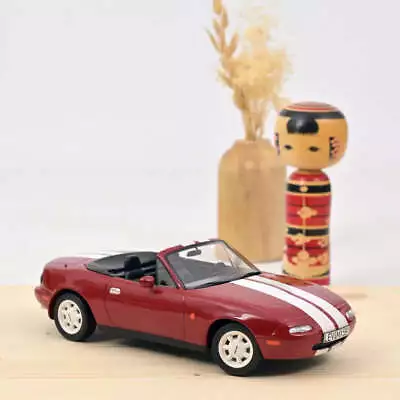 Norev 1989 Mazda MX-5 Miata Convertible Red W/ White Stripes & White Wheels 1:18 • $99.99