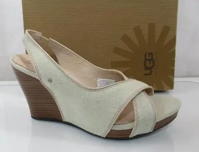 UGG Australia Hazel Denim Platform Wedge Slingback Sandals Taupe Size 10 • $149.99