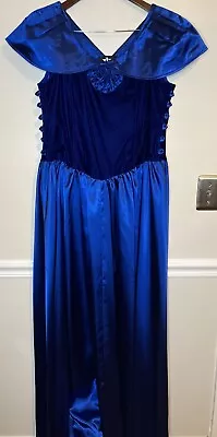 Von Lancelot Blue Satin And Crushed Velvet Maxi Dress Cosplay Costume Size 16 • $74.99