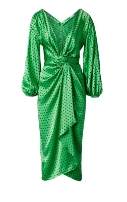 $475 • Buy SCANLAN THEODORE Green Silk Spot Wrap Dress - Size 12
