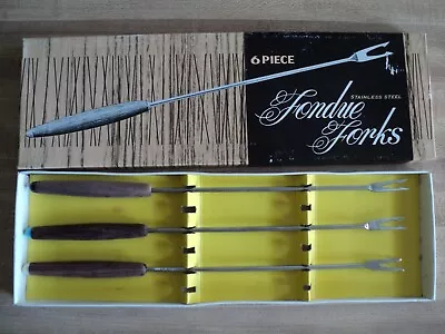 3 Vintage Fondue Multicolor Forks Wood Stainless Lot Japan In Original Box • $4.99