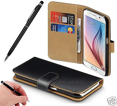 Genuine Real Leather Wallet Case Cover For IPhone - Samsung - Xperia - LG - HTC • £6.99