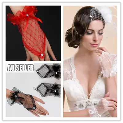 Bridal Wedding Evening Party Sexy Lace Bowknot Fingerless Bride Gloves Rakis  • $4.99