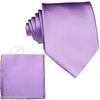 New Men's Lilac Self Tie Neck Tie Set Necktie And Pocket Square Hanky Prom 100XX • $12.36