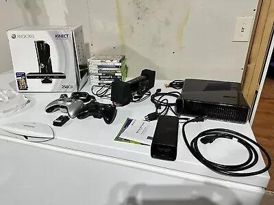 Microsoft Xbox 360 W Kinect 250GB Console 10 Games Great Condition • $110