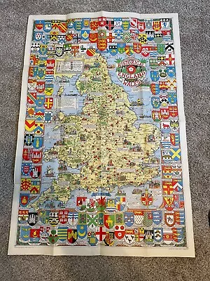 Vintage Historical Folding Cloth Map Of England & Wales By L.G. Bullock 1965 • $18.50