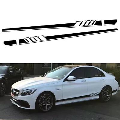 Black Car Side Skirt Stripes Decal Sport Door Racing Vinyl Sticker • £10.91