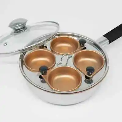 18/10 Stainless Steel 4 Cup Egg Poacher Non-Stick Rust Resistant W Silicone Grip • $33.91