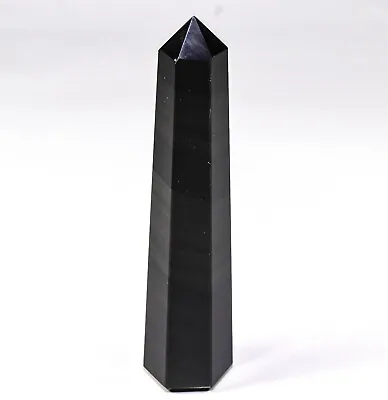 4.7  Sparkling Black Obsidian Obelisk Polished Volcanic Glass Crystal - Mexico • $22.36