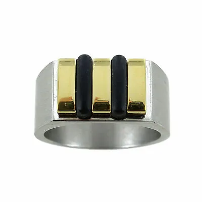 Rochet Roma Modern Magnum Double Bar Solid Gold Tone Stainless Steel Ring Size 9 • $35.96