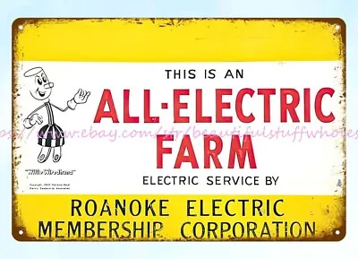 Bathroom Art Prints Willie Wirehand All Electric Farm Metal Tin Sign • $18.89