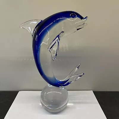 Vintage Glass Dolphin Sculpture Murano Style Dolphin On Ball Paper Weight • $19.95