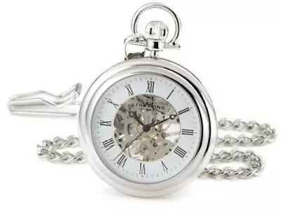 Stuhrling 6053 33113 Vintage Stainless Steel Mechanical Silver Mens Pocket Watch • $89.98