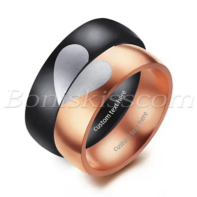 Men Women Stainless Steel Heart Puzzle Custom Engraved Ring Promise Wedding Band • $8.99