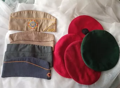 Lot Of 8 Vintage Caps Berets Hats / Militaria / VFW / Boy Scout / G.U.F / Etc. • $75