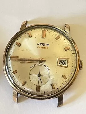 Swiss Venus 21 Jewels Very Presentable Hand Wind Runs Sub Dial Calendar Rare See • $39.95