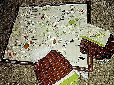 4P LAMBS & IVY DOODLE DOO Farm Sheep Cow Comforter Skirt Diaper Stacker Crib Set • $39.99