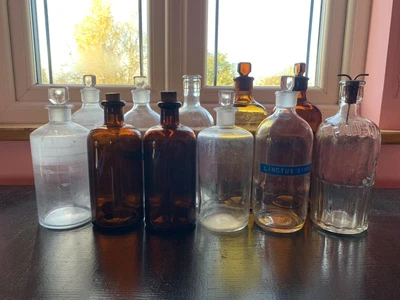 £60 • Buy Vintage Glass Chemist / Apothecary Bottles With Stoppers - Job Lot Of 11