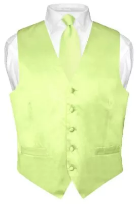 Biagio Men's SILK Dress Vest & NeckTie Solid LIME GREEN Color Neck Tie Set Med • $24.95