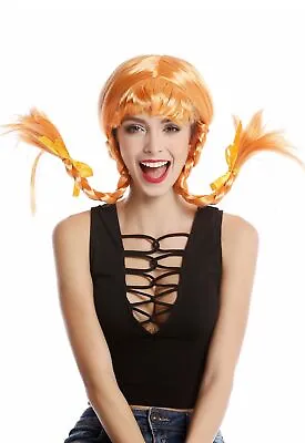 Women's Wig Carnival Naughty Hussy Lolita Steife Braided Pigtails Orange • £8.62