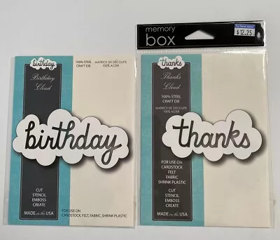 Memory Box Thanks Birthday Cloud LOT Of 2 Metal Cutting Dies Thin Die • $10.45