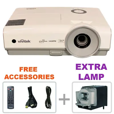 REFURBISHED ViviTek D859 DLP 3600 ANSI Projector Home Theater Bundle EXTRA LAMP • $185.38