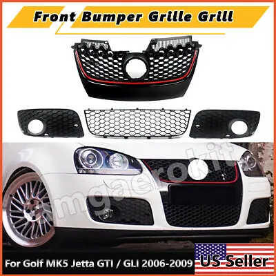 Front Bumper Upper Lower Grill + Fog Light Cover For VW GTI GLI Jetta MK5 06-09 • $78.99