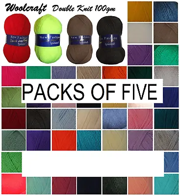 Woolcraft DK Wool Yarn New Fashion Double Knit Knitting & Crochet PACKS OF FIVE • £11.92