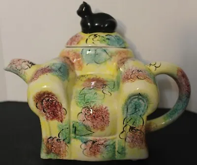 Cute Vintage Swineside Ceramics Teapot Black Cat On Overstuffed Arm Chair • $17.99