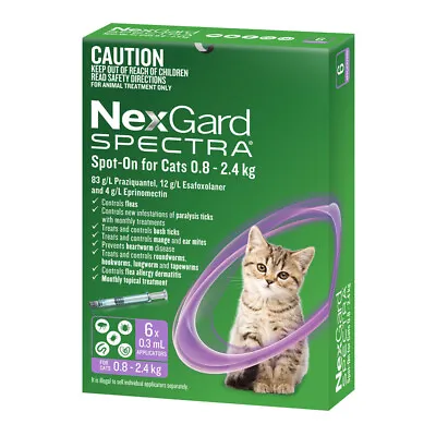 NexGard Spectra For Cats 0.8-2.4 Kg - Purple 6 Pack • $97.97