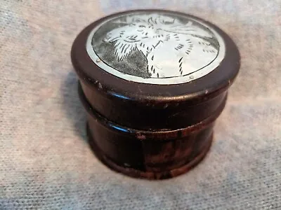 Vintage Round Wooden Trinket Box Moose Metal Picture On Top • $14.90