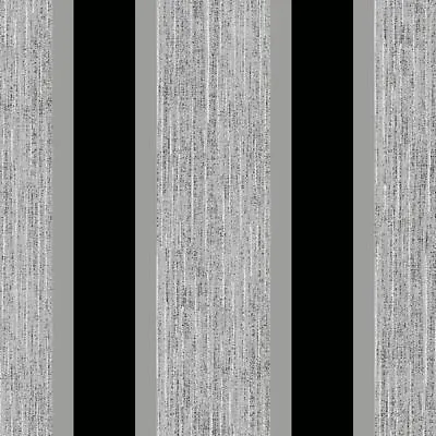 Stripe Wallpaper Glitter Metallic Black / Silver - E87519 • $32.98