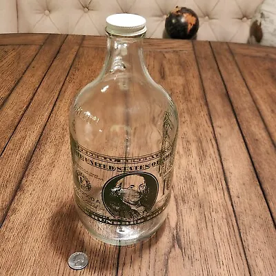 $100 Benjamin Franklin One Hundred Dollar Half Gallon Milk Jug Bottle Jar USD US • $7.77