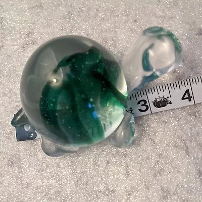 TURTLE Art Glass Green Clear Crystal Paperweight Handblown Collectible Vintage • $15.55