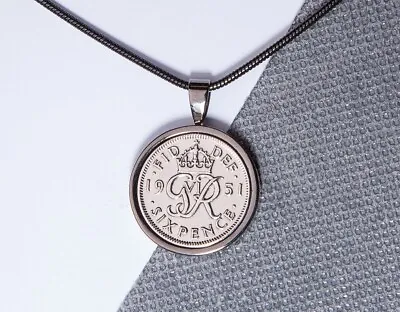 Lucky Sixpence 6d Coin Pendant - Choose The Year & Metal Colour - Birthday Gift • £13.99