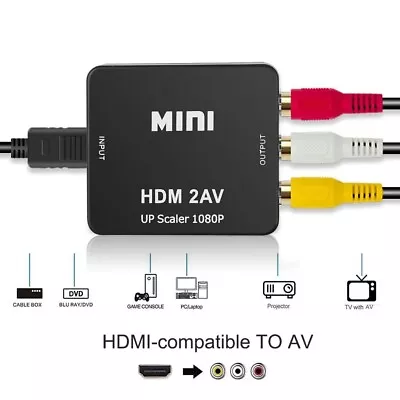 HDMI To RCA AV Adapter Converter Cable CVBS 3RCA 1080P Composite Video Audio • £5.99