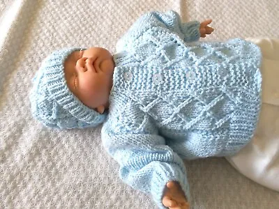 New.Hand Knitted. Baby Boys Cardigan & Hat. 0-3 Months Blue • £11.99