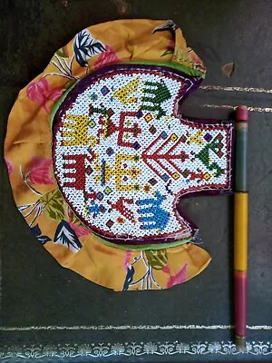 Hand Fan Pankha Saurasthra Beaded Vintage Beadwork Gujarat India Animals # • $191.14