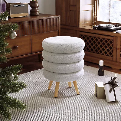 Plush Teddy Ottoman Pouffe Dressing Table Stool Chair Makeup Seat Vanity Bedroom • £37.95