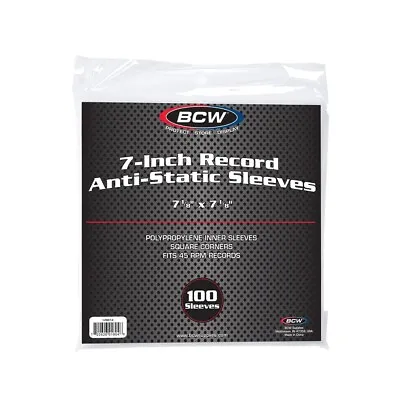 100 Pack BCW 7 Inch Polypropylene Anti-Static 45RPM Record Single Inner Sleeves • $14.99