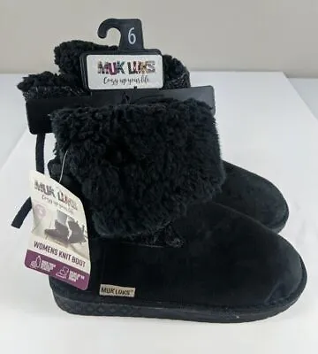 Muk Luks Womens Knit Boots Size 6 Black Winter Footwear Shoes NWT • $19.18