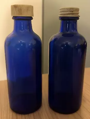 Vintage Cobalt Blue Glass Bottles 5 1/2 Inch M6 & M12 Markings On Bottom • $11.99