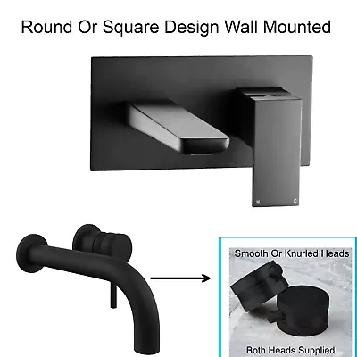 Bathroom Wall Mounted Square Basin Filler Mixer Tap | Lever Black Sink Faucet • £19.95